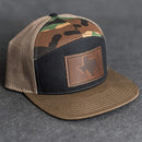 Leather Patch Flat Bill 7 Panel Trucker Hat - Texas Stamp