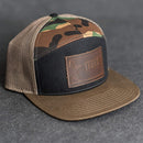 Leather Patch Flat Bill 7 Panel Trucker Hat - Texas License Plate Stamp