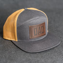 Leather Patch Flat Bill 7 Panel Trucker Hat - Dad Stamp