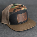 Leather Patch Flat Bill 7 Panel Trucker Hat - Florida Stamp