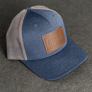 Leather Patch Performance Style Trucker Hat - Bride and Groom Stamp (block)
