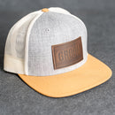 Leather Patch Flat Bill Trucker Hat - Bride or Groom (block) Stamp