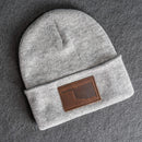 Beanie with Leather Patch Attached - Oklahoma Stamp Online