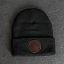 Beanie with Leather Patch Attached - Wolf (Circle) Stamp