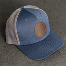 Leather Patch Performance Style Trucker Hat - Circle Patch - Floral Stamp