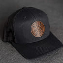 Leather Patch Trucker Style Hat - Compass Rose Stamp
