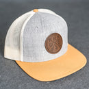 Leather Patch Flat Bill Trucker Hat - Compass Rose Stamp
