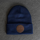 Beanie with Leather Patch Attached - Your Logo (Circle) Stamp