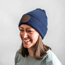 Beanie with Leather Patch Attached - Your Logo (Circle) Stamp