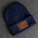 Buy Blue beanie brown leather patch