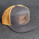 Leather Patch Flat Bill 7 Panel Trucker Hat - New York Stamp