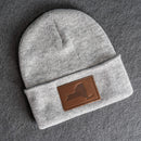 Beanie with Leather Patch Attached - New York Stamp Online