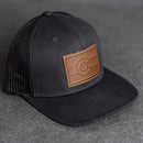 Leather Patch Trucker Style Hat - Colorado Flag Stamp