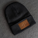 Beanie with Leather Patch Attached - Mountain Range Stamp
