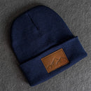 Beanie with Leather Patch Attached - Mountain Range Stamp