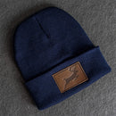 Beanie with Leather Patch Attached - Deer Stamp