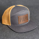 Leather Patch Flat Bill 7 Panel Trucker Hat - Papa Stamp