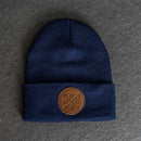 Beanie with Leather Patch Attached - Compass Rose Stamp