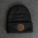 Beanie with Leather Patch Attached - Floral (Circle) Stamp
