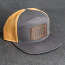 Leather Patch Flat Bill 7 Panel Trucker Hat - Dad Stamp