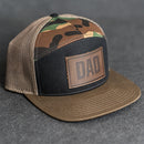Leather Patch Flat Bill 7 Panel Trucker Hat - Dad Stamp