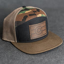 Leather Patch Flat Bill 7 Panel Trucker Hat - Colorado Flag Stamp