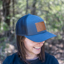 Leather Patch Trucker Style Hat - Floral Stamp