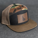 Leather Patch Flat Bill 7 Panel Trucker Hat - Idaho Stamp