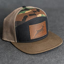 Leather Patch Flat Bill 7 Panel Trucker Hat - Deer Stamp