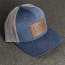 Leather Patch Performance Style Trucker Hat - Mom Stamp - Block Font