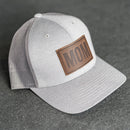 Leather Patch Performance Style Trucker Hat - Mom Stamp - Block Font
