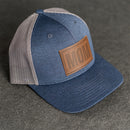 Leather Patch Performance Style Trucker Hat - Mom Stamp - Block Font