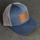 Leather Patch Performance Style Trucker Hat - Bride and Groom Stamp (block)