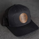 Leather Patch Trucker Style Hat - Ox & Pine Stamp - Circle