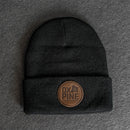 Beanie with Leather Patch Attached - Ox & Pine (Circle) Stamp