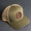 Leather Patch Trucker Style Hat - Ox & Pine Stamp - Circle