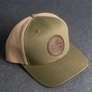 Your Logo on a Leather Patch Trucker Style Hat - Circle Patch