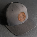 Your Logo on a Leather Patch Trucker Style Hat - Circle Patch