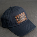 Leather Patch Unstructured Style Hat - Mom Stamp - Block Font