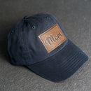 Leather Patch Unstructured Style Hat - Mom Cursive Stamp