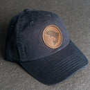 Leather Patch Unstructured Style Hat - Circle Patch - Fish Stamp
